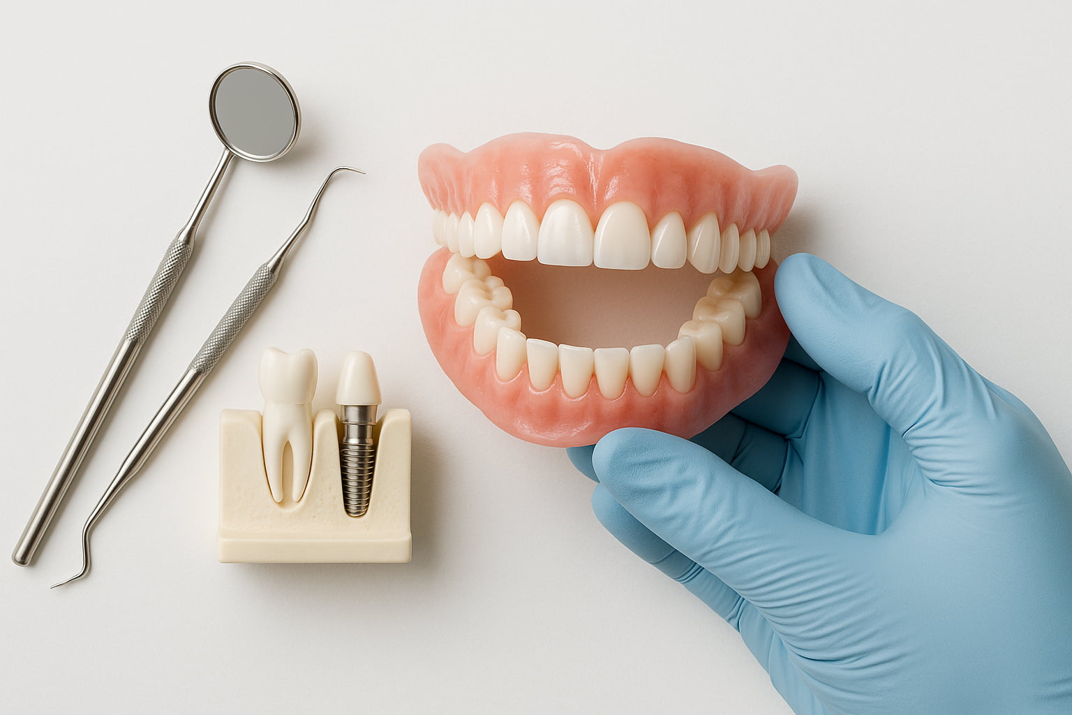 インプラントのメンテナンスを歯科医院で受けるイメージ