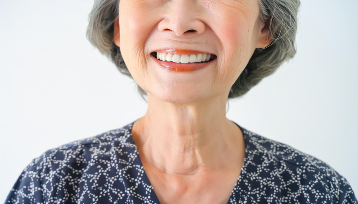 自費の綺麗な入れ歯を入れた女性